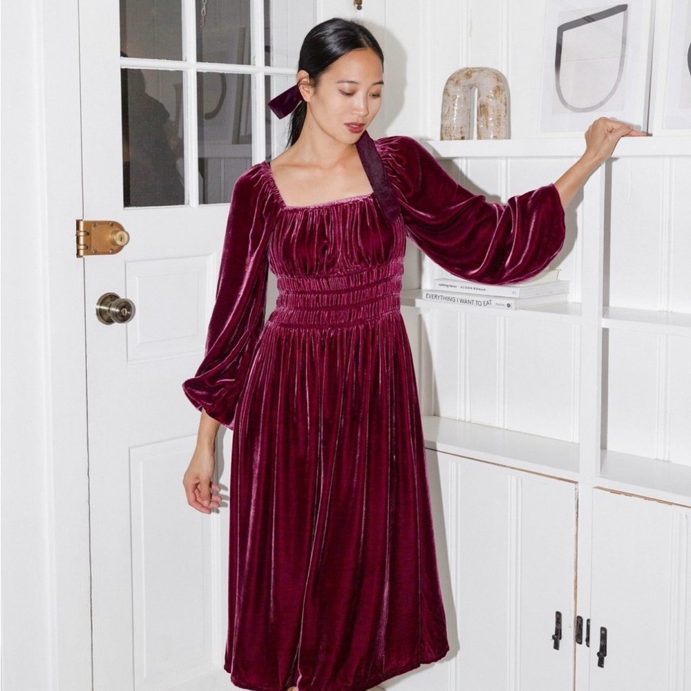 Hill House Home Jasmine Burgundy Velvet Dress (xs) - new with tags